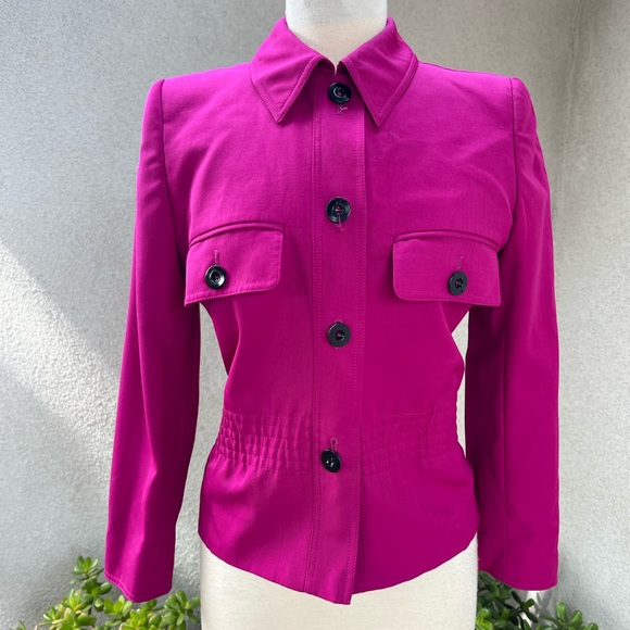 Vintage 80s fuchsia pink wool blazer jacket by Valentino Miss V Sz 38 4 - Picture 1 of 11